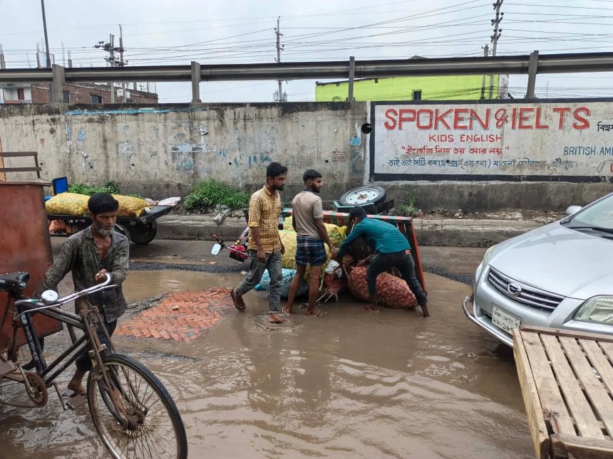 শ্রীপুরে মাওনা মহাসড়ক সংস্কারে নয়ছয়- বালি-খোয়া উঠে ফের বেহাল, উল্টালো মালবাহী ভ্যান
