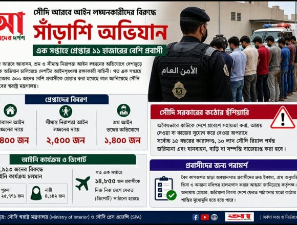 সৌদি আরবে আইন লঙ্ঘনকারীদের বিরুদ্ধে সাঁড়াশি অভিযান, এক সপ্তাহে গ্রেপ্তার ১১ হাজারের বেশি প্রবাসী