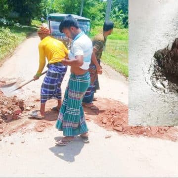 IMG-20260703-WA0023 সংবাদ প্রকাশের ২৪ ঘণ্টার মধ্যেই ভেঙে যাওয়া রাস্তা সংস্কার