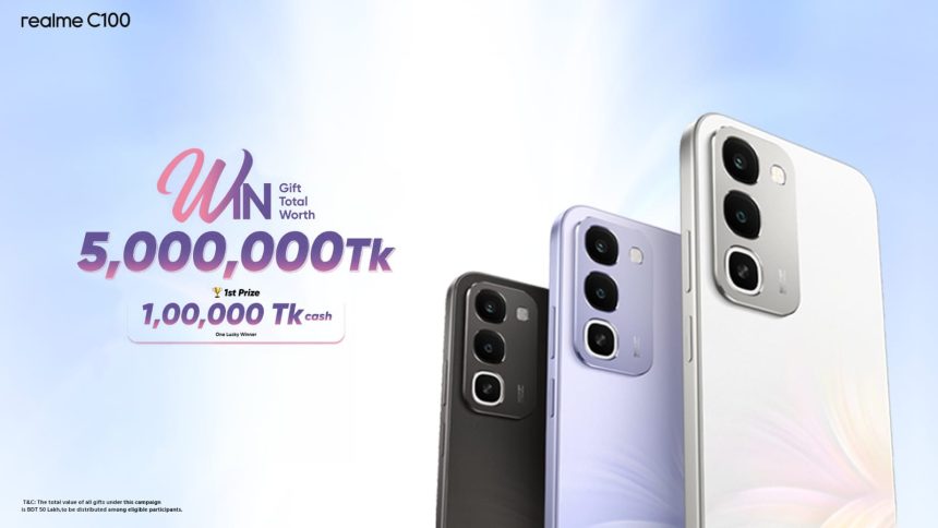 realme_C100 ৮,০০০ মিলিঅ্যাম্পিয়ার ব্যাটারির ‘অল-রাউন্ড ডিউরেবল চ্যাম্পিয়ন’ রিয়েলমি সি১০০ উন্মোচন